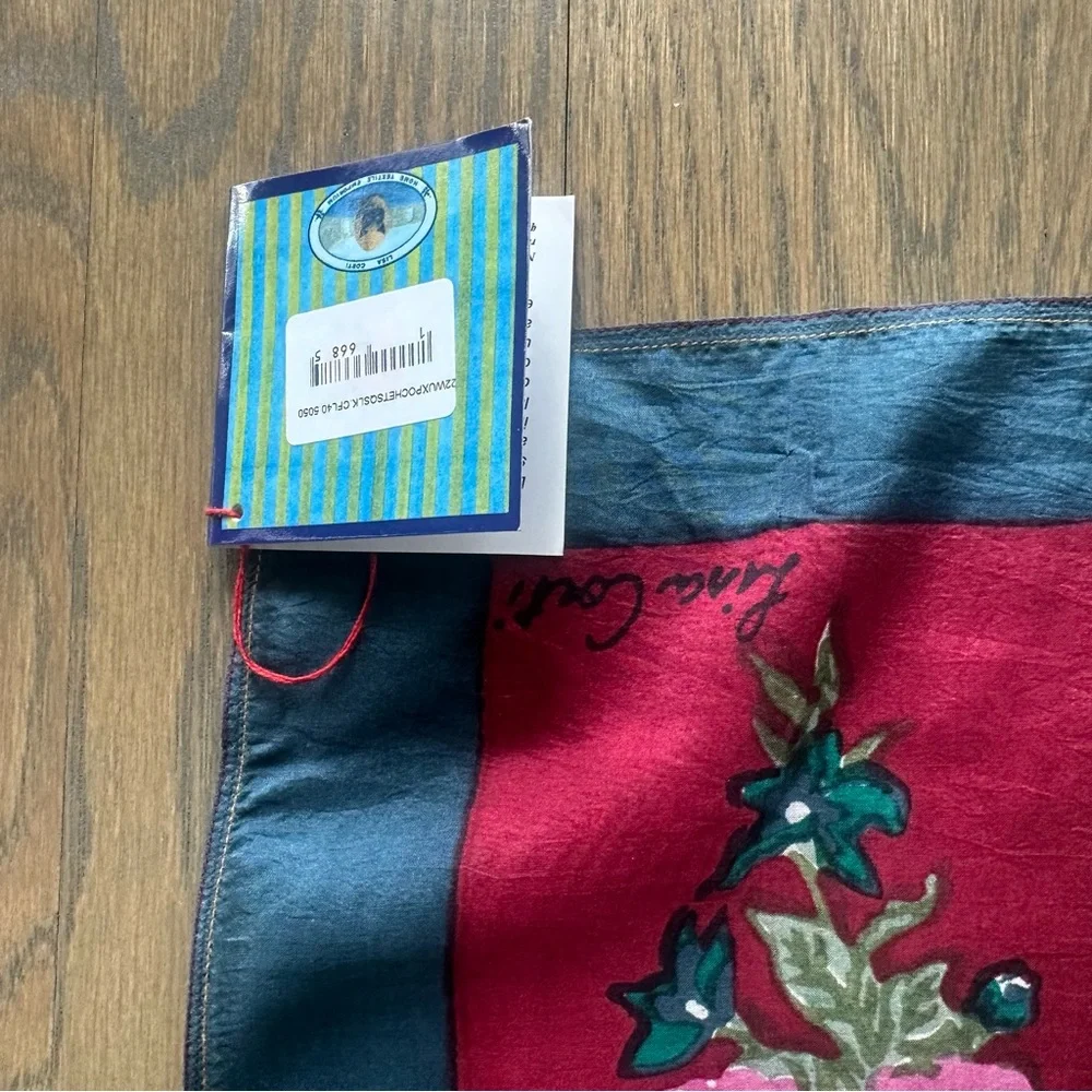 NWT Lisa Corti 100% Silk Pocket Square Scarf Geometric Floral Print 50cmx50cm